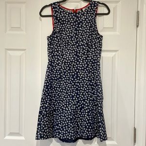 Kensie navy blue A-line dress with white polka dots, size small